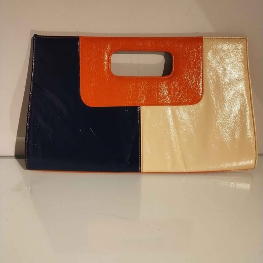 Colorblock Clutch Bag - Orange, Navy, and Cream